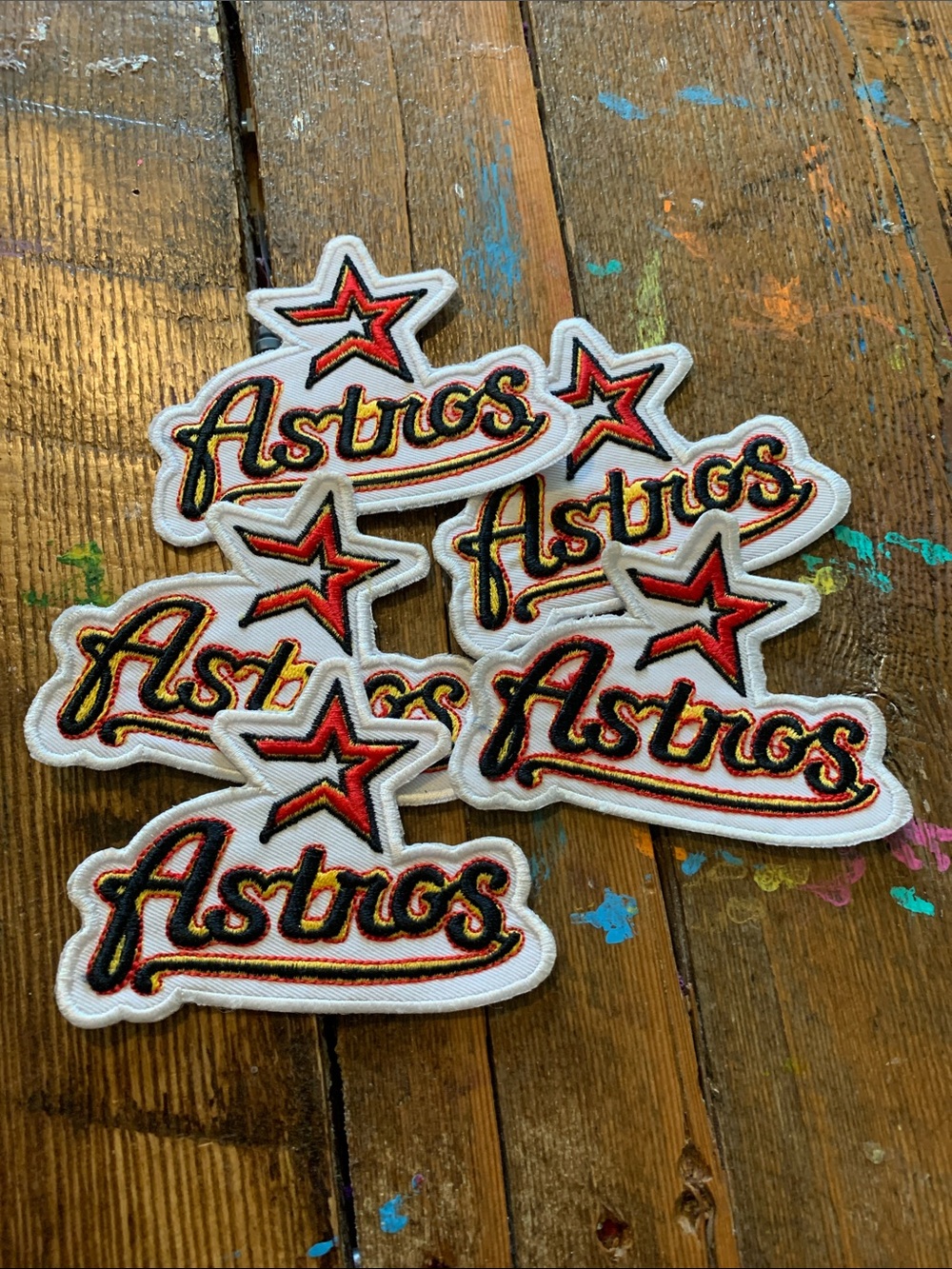 Bundle of 5 Astros Star Script Embroidered Patches